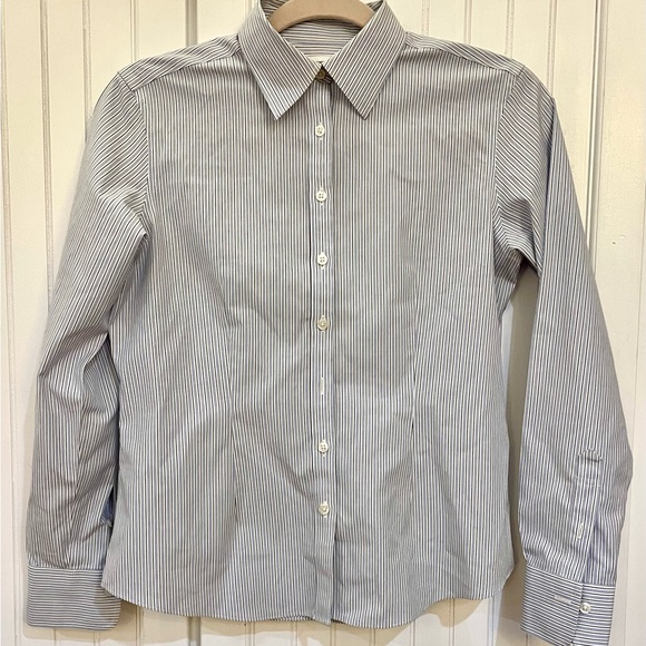 Brooks Brothers Women P 2  Blue White Striped Cotton Blend Fitted  Blouse - Picture 1 of 2
